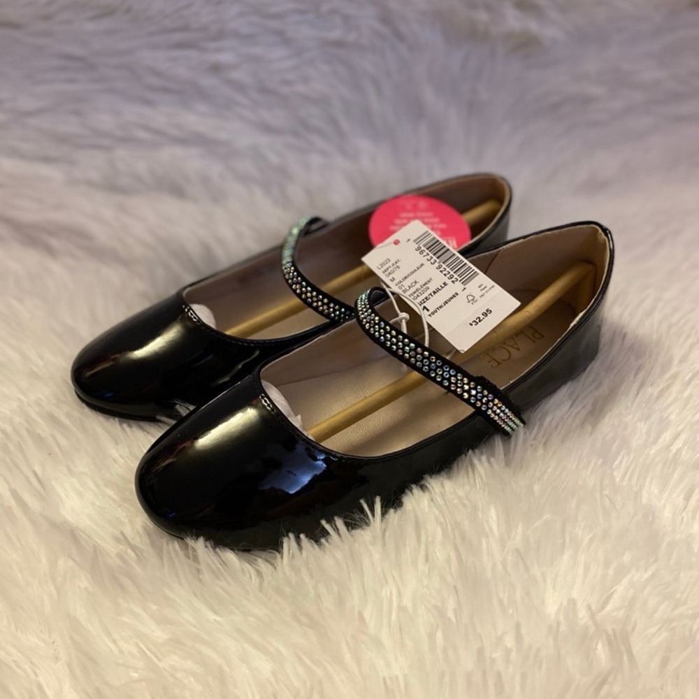 NWT girls size 1 black dress shoes black flats